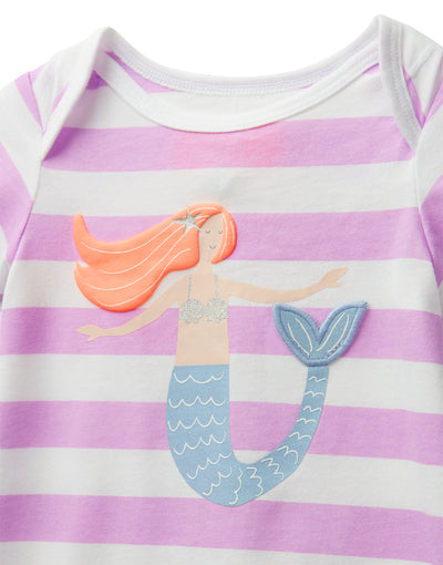 Joules Mindy Baby 3D Novelty Babygrow - Mauve Stripe Mermaid