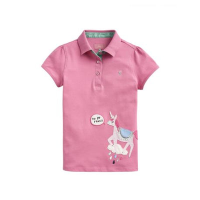 Joules Moxie Applique Polo Shirt - Pink Unicorn
