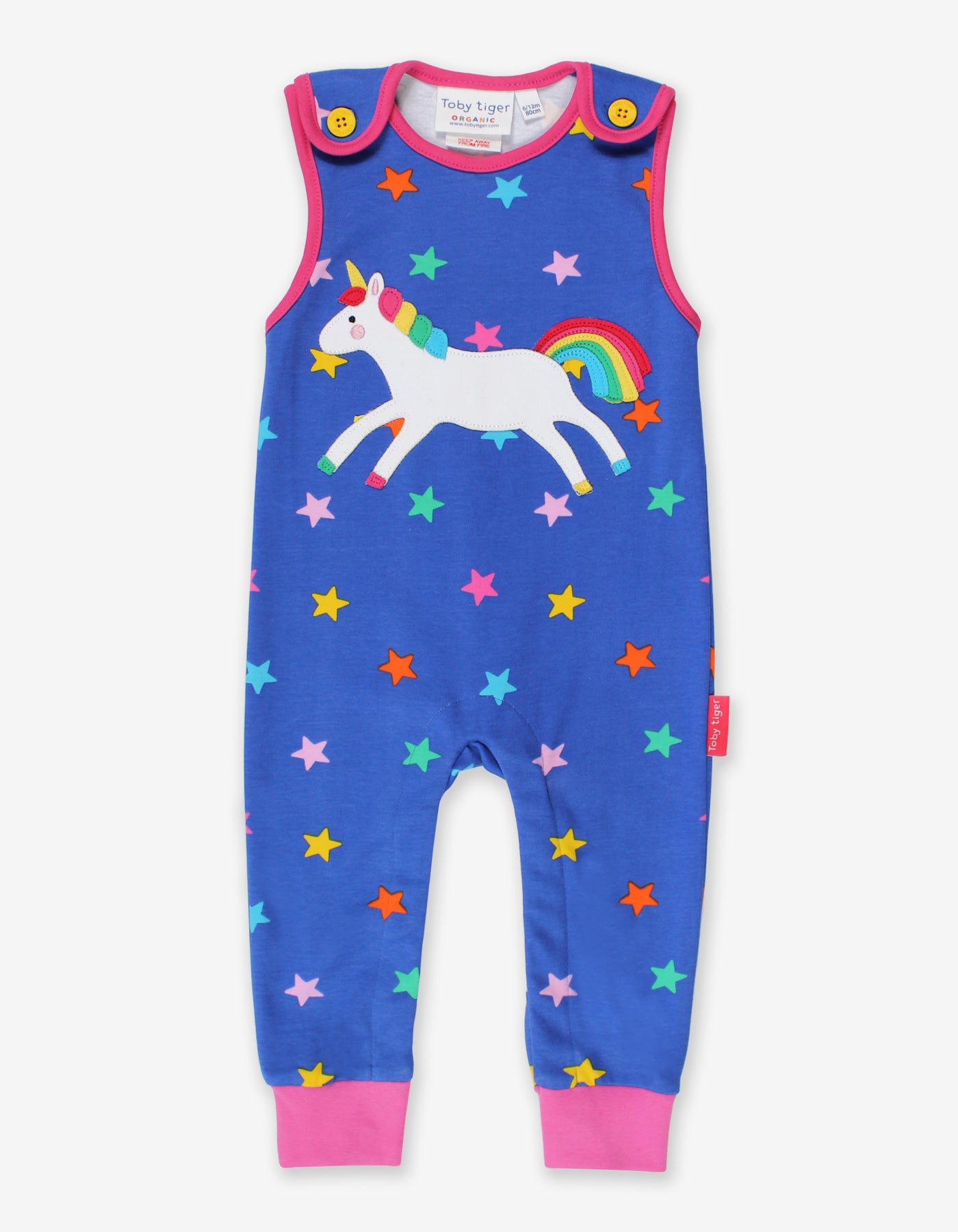 Toby Tiger Organic Print Slungarees - Rainbow Unicorn