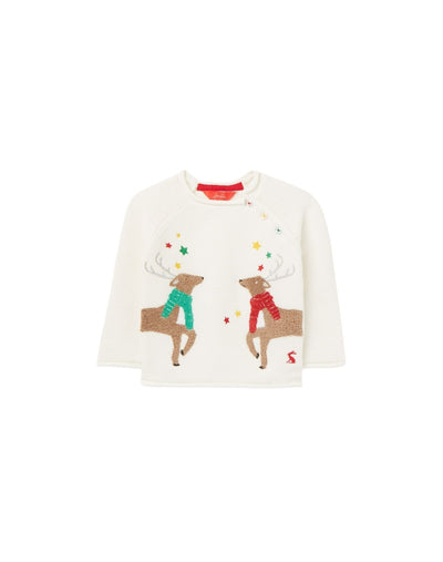 joules winnie knitted jumper white reindeer