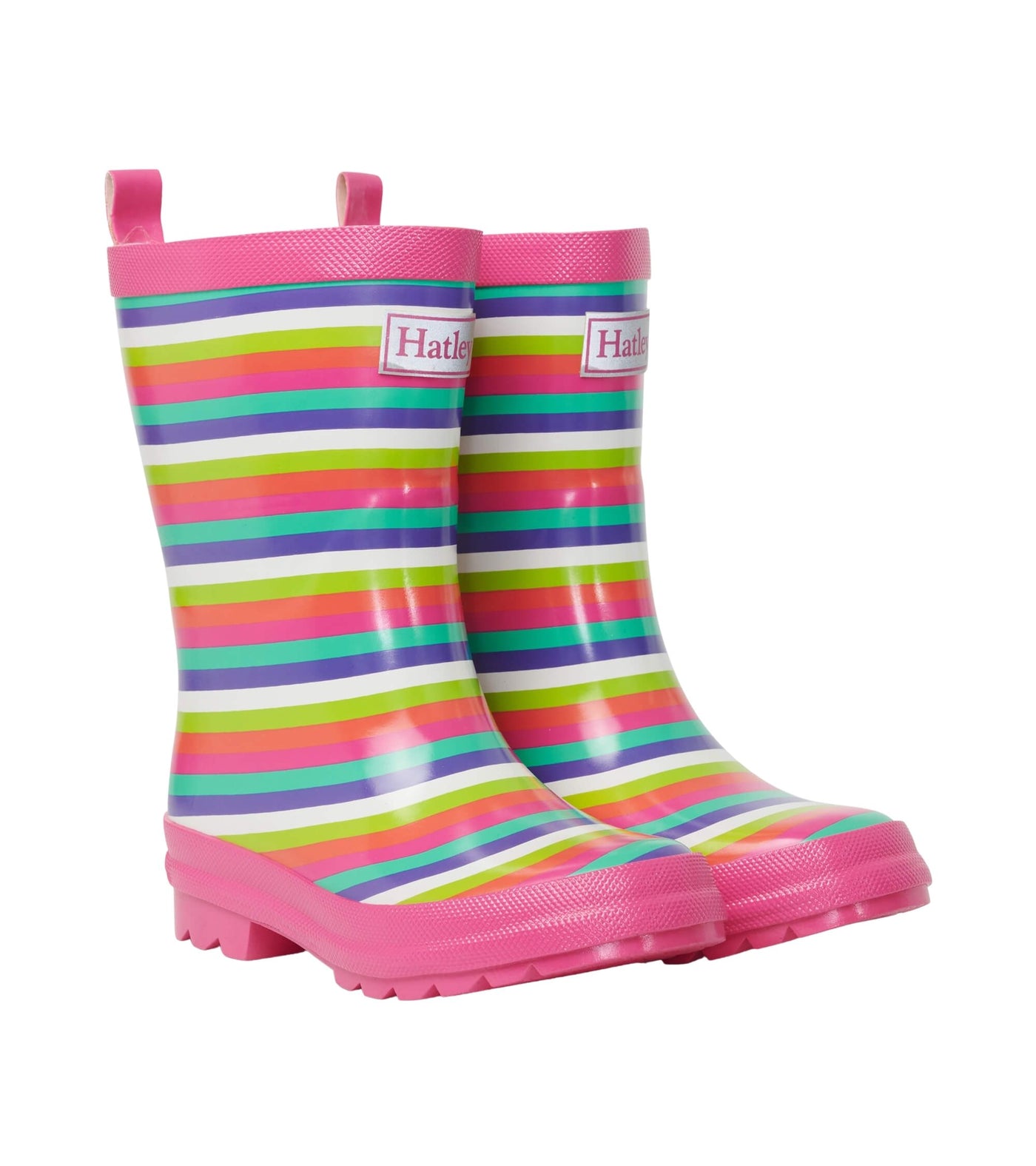 Hatley Kids Shiny Rain Boots - Rainbow Stripes