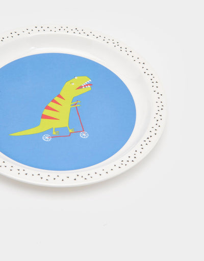 Joules Time To Dine Five Piece Melamine Dinner Set - Blue Dinosaur