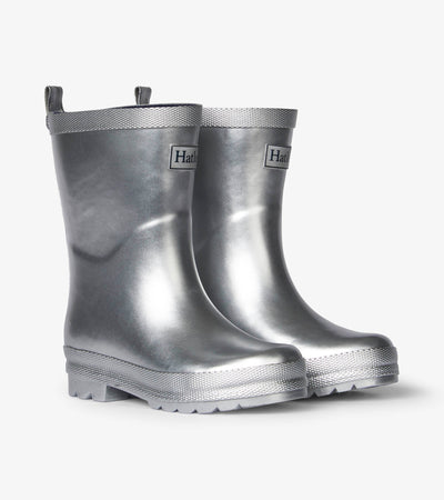 hatley kids shiny rain boots silver shimmer