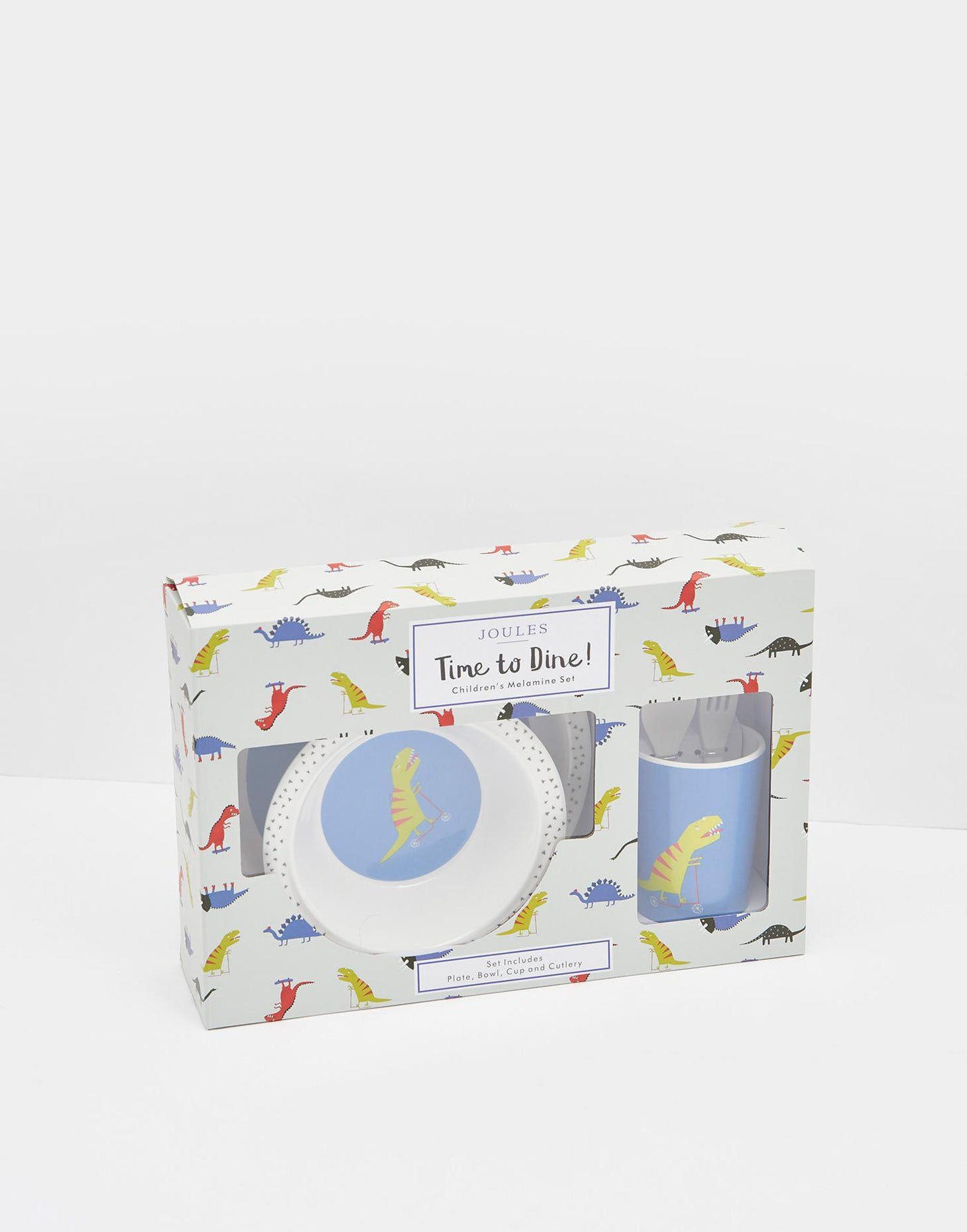 Joules Time To Dine Five Piece Melamine Dinner Set - Blue Dinosaur