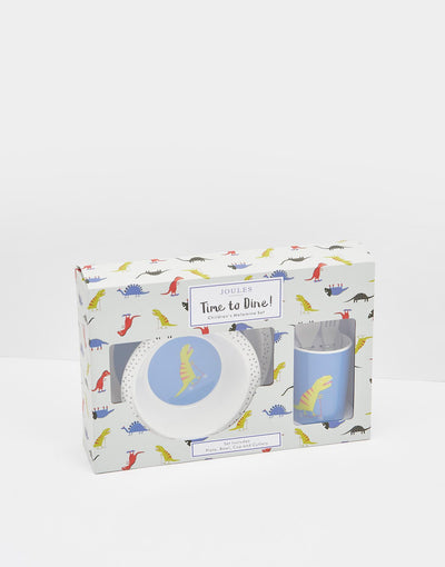 Joules Time To Dine Five Piece Melamine Dinner Set - Blue Dinosaur