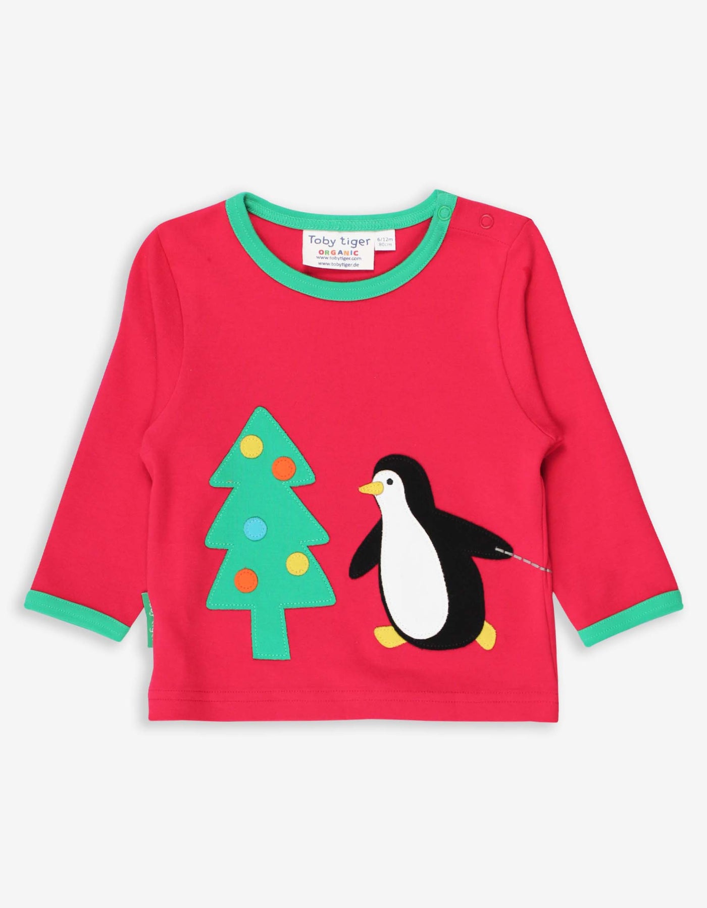 Toby Tiger Organic Long Sleeve Applique T-Shirt - Penguin's Christmas