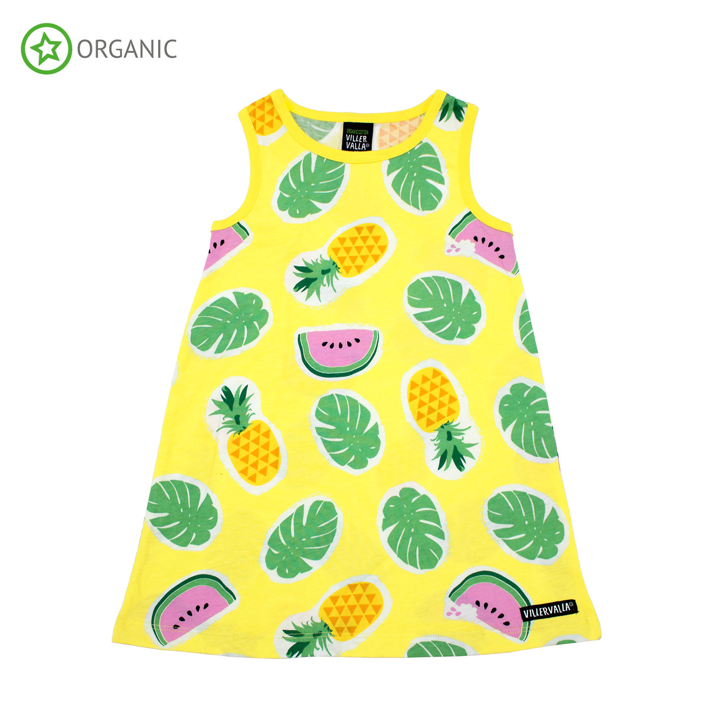 villervalla short sleeve tropical fruits racer back dress lemonade yellow
