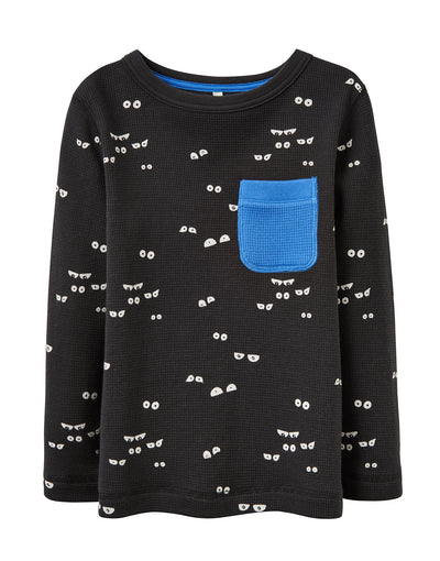 Joules Printed Waffle Top  - Dark Grey Eyes